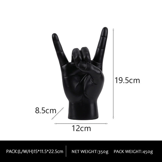 Black Right Hand Resin Rock and Roll Hand Figurine - Stylish Desk and Living Room Decor