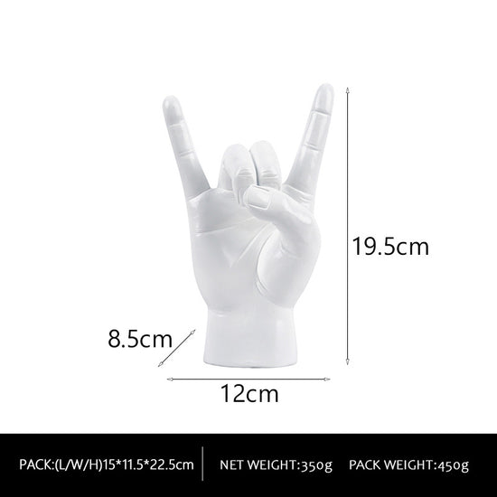 White Right Hand Resin Rock and Roll Hand Figurine - Stylish Desk and Living Room Decor