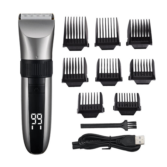 Cordless Electric Hair Clipper with LED Display - 8 Blue Adjustable Lengths