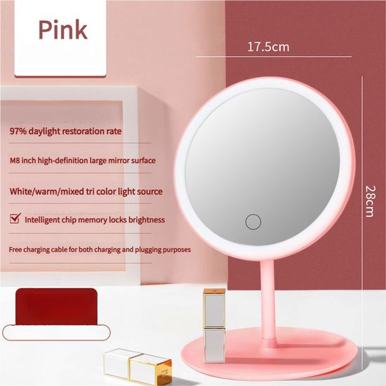 3PCS LED Makeup Mirror with Lights - Portable Tabletop Vanity Mirror, INS Style, Pink