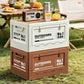 40cm Green Multifunctional Foldable Storage Box with Wooden Lid - Collapsible Outdoor Camping Crate, Stackable Home Organizer with Side-Opening Doors for Car Trunk, Picnic and Pantry