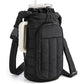 Black Quilted Water Bottle Carrier Bag with Large Phone Pocket - Insulated Tumbler Pouch with Adjustable Shoulder Strap - Crossbody Water Bottle Holder for18oz to 64ozTumblers, Gym, and Travel