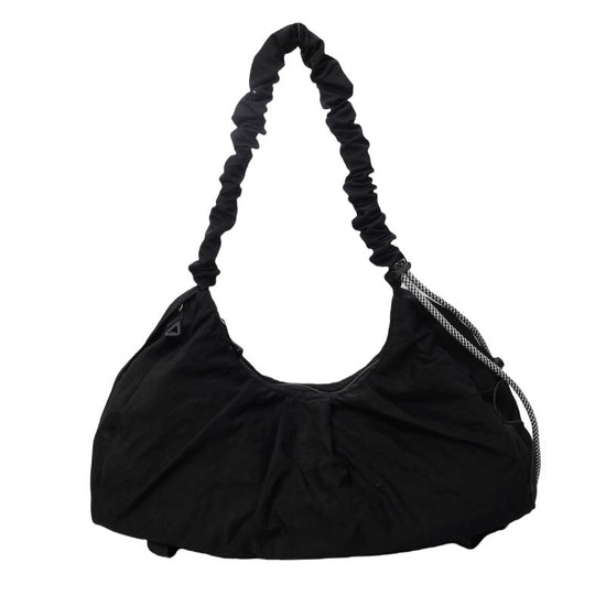 Black Large Capacity Ruched Travel Duffel Bag - Stylish Yoga Mat Storage Shoulder Bag - Lightweight Gym Fitness Tote with Drawstring Detail for Weekend Getaways and Sports