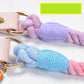 Sky Blue Hand-Woven Rainbow Cotton Rope Dog Leash and Collar Set - Adjustable Veg-Tanned Leather Trim with Heavy Duty Metal Hardware - 150cm Training Lead and S Size Collar