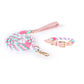 Pink Hand-Woven Rainbow Cotton Rope Dog Leash and Collar Set - Adjustable Veg-Tanned Leather Trim with Heavy Duty Metal Hardware - 150cm Training Lead and M Size Collar