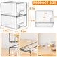 2-Pack Stackable PET Clear Makeup Organizer Drawers - Multi-Purpose Desktop Storage Case for Cosmetics, Skincare, and Office Supplies - Dustproof Vanity Organizer with Pull-Out Handles and Anti-Slip Base