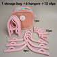 Portable Folding Travel Hangers Set - 19 Piece Laundry Kit with 6 Adjustable Hangers 12 Clips and Storage Bag - Space Saving Design for Caravanning Camping and Student Dorms - Pink