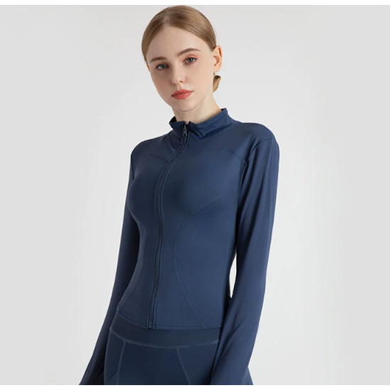 XXL Blue High-Stretch Slim Fit Yoga Jacket - Full Zip Workout Sports Jacket for Women