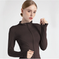 XXXL Coffee Brown High-Stretch Slim Fit Yoga Jacket - Full Zip Workout Sports Jacket for Women