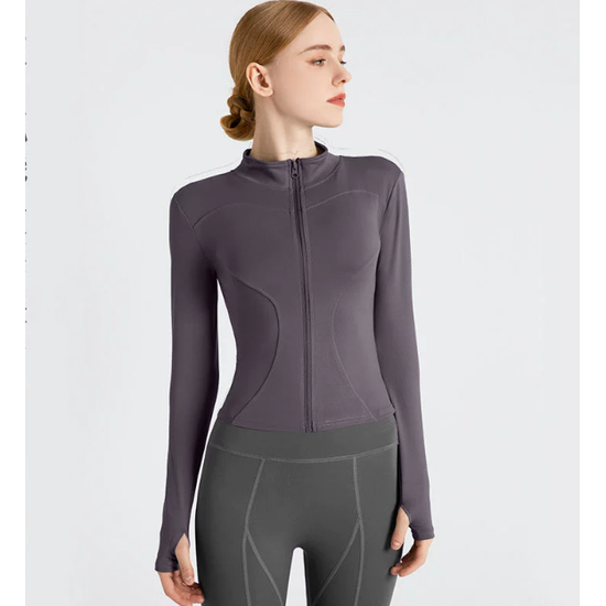 S Purple High-Stretch Slim Fit Yoga Jacket - Full Zip Workout Sports Jacket for Women