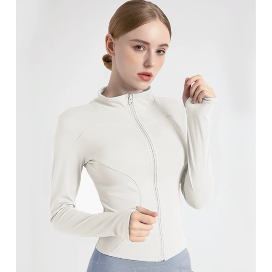S White High-Stretch Slim Fit Yoga Jacket - Full Zip Workout Sports Jacket for Women