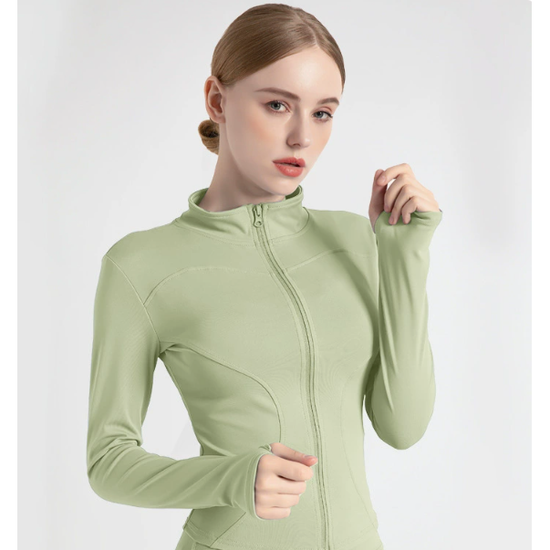 XXL Green High-Stretch Slim Fit Yoga Jacket - Full Zip Workout Sports Jacket for Women