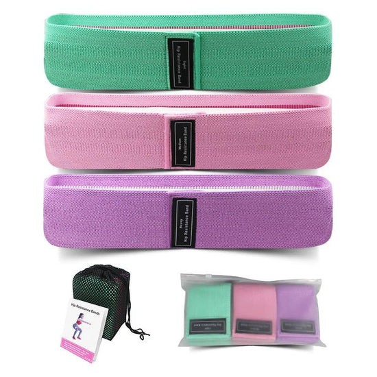 Green-Pink-Purple Fabric Resistance Bands Set - 3 Levels Non-Slip Hip Bands for Strength Training