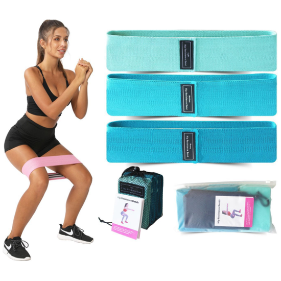 Blue Colour Scheme Fabric Resistance Bands Set - 3 Levels Non-Slip Hip Bands for Strength Training