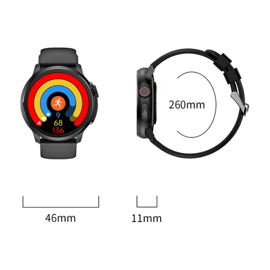 Black Round 1.3" Touch Screen Smartwatch with Heart Rate & Fitness Tracking