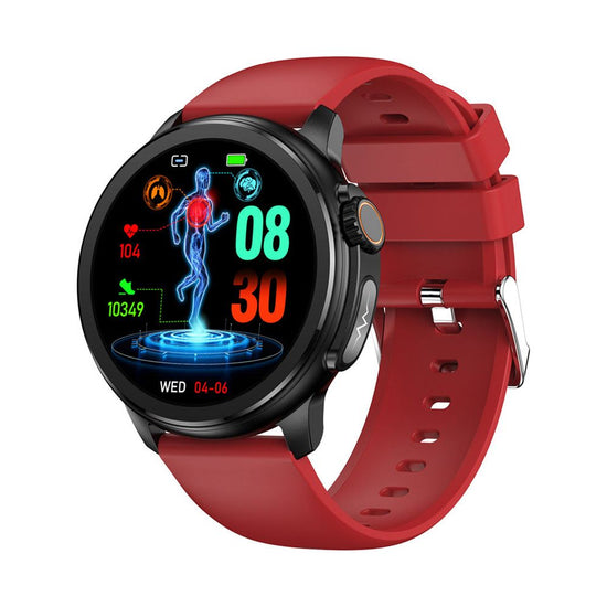 Red Round 1.3 Touch Screen Smartwatch with Heart Rate & Fitness Tracking"