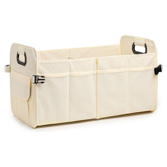 Beige Foldable Car Storage Organizer Basket - 55x32x32cm with Handles, Easy to Fold