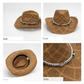 Green Handmade Straw Cowboy Hat, Summer Sun Hat, Outdoor Sun Protection, Fits Head Size 58-59cm