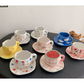 White Background Little Heart 300ML Underglaze Hand-Pinched Cup and Saucer Set - Ceramic Coffee Mug Milk Cup Breakfast Set