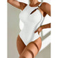 S White Conservative One-Piece Swimsuit Women Solid Color Slim Fit Bikini Swimwear