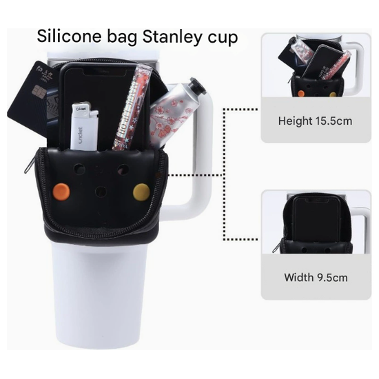 2 PCS White Customizable Tumbler Pouch - Silicone Water Bottle Accessory Bag with Charm Holes - Phone & Essentials Holder