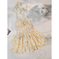 XL Yellow Chic Floral Halter Mini Dress - Ruffled Hem, Open Back - Perfect for Vacation