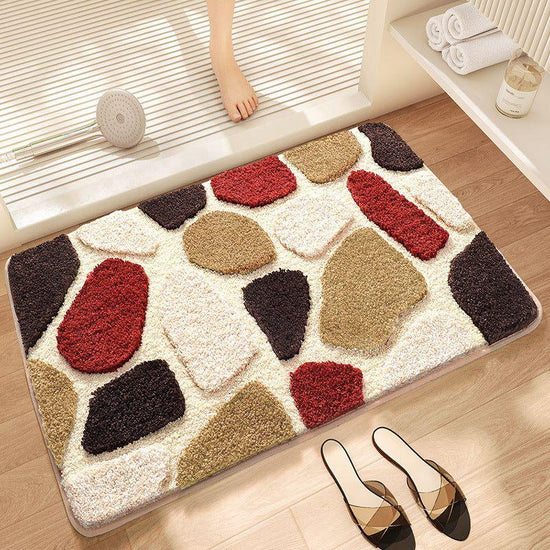 Brown Stone Bath Mat - Super Absorbent, Non-Slip Bathroom Floor Mat - 50x80cm