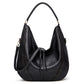 Black Distressed Faux Leather Hobo Bag - Large Capacity Shoulder Bag for Women