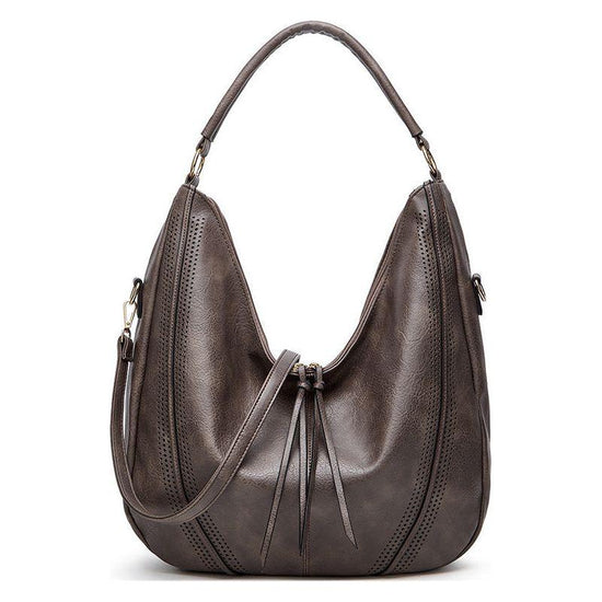 Grey Mother and Child Bag Two Piece Set Distressed Faux Leather Hobo Bag - Large Capacity Shoulder Bag for Women