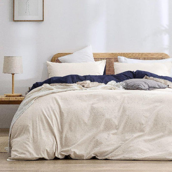 Beige Blue 1.8m (Duvet Cover 180*220cm) Luxurious Soft Brushed Microfiber 4-Piece Bedding Set - Pure Color Double Bed Duvet Cover with Fitted Sheet