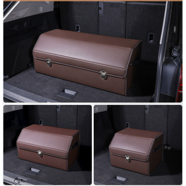 Medium Sized Brown Foldable Car Trunk Storage Box - Large Capacity Insertable Rear Organizer