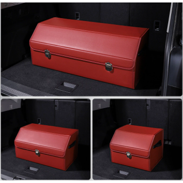 Medium Sized Burgundy Foldable Car Trunk Storage Box - Large Capacity Insertable Rear Organizer