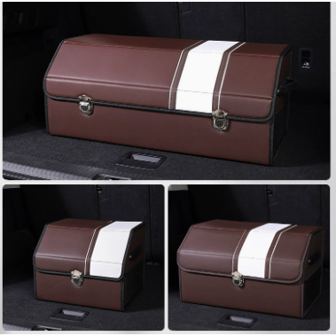 Medium Sized Brown-white Foldable Car Trunk Storage Box - Large Capacity Insertable Rear Organizer
