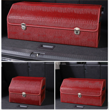 Medium Sized Crocodile Print Red Foldable Car Trunk Storage Box - Large Capacity Insertable Rear Organizer