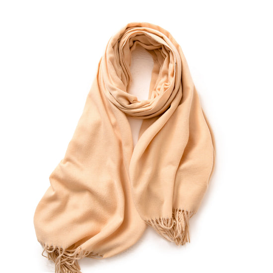 Beige 2 PCS Skin Red Solid Color Scarf Shawl with Tassels - Warm Korean Style Wrap (180cm x 70cm)