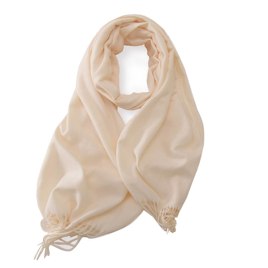 White 2 PCS Skin Red Solid Color Scarf Shawl with Tassels - Warm Korean Style Wrap (180cm x 70cm)