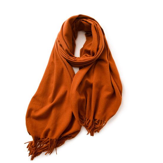 Brick Red 2 PCS Skin Red Solid Color Scarf Shawl with Tassels - Warm Korean Style Wrap (180cm x 70cm)