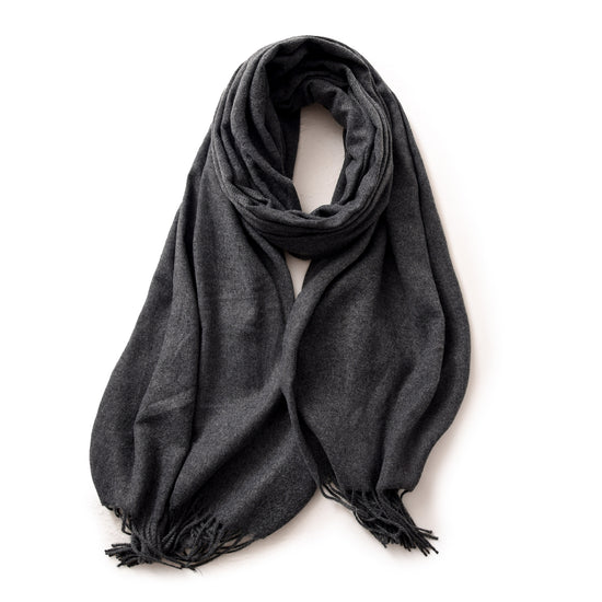 Dark Grey 2 PCS Skin Red Solid Color Scarf Shawl with Tassels - Warm Korean Style Wrap (180cm x 70cm)