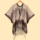 Far Hills Chidori Coffee Elegant Autumn Winter Shawl - Artistic Split-Design Knit Cloak with Oil Painting Style
