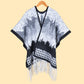 Far Hills Chidori Black and White Elegant Autumn Winter Shawl - Artistic Split-Design Knit Cloak with Oil Painting Style