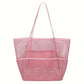 Pink Double Layer Mesh Beach Bag - Large Capacity
