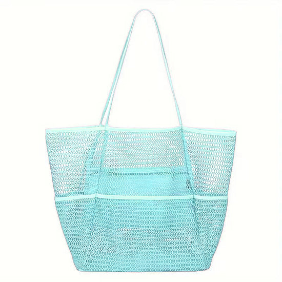 Blue Double Layer Mesh Beach Bag - Large Capacity