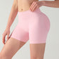 XL Pink High-Elastic Hip Yoga Shorts - Seamless Mid-Intensity Pilates Workout Shorts