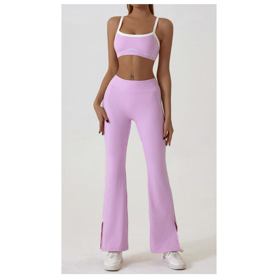 Pink Flared Leggings & Sports Bra Set - Breathable & Stretchy Activewear for Yoga, Running & Gym Workouts Size M