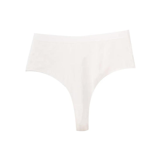 3 pcs(White+Black+Blue Aster) High-Waisted Solid Color Cotton Comfort Plus Size Tummy Control Thong Panties for Women – Size S