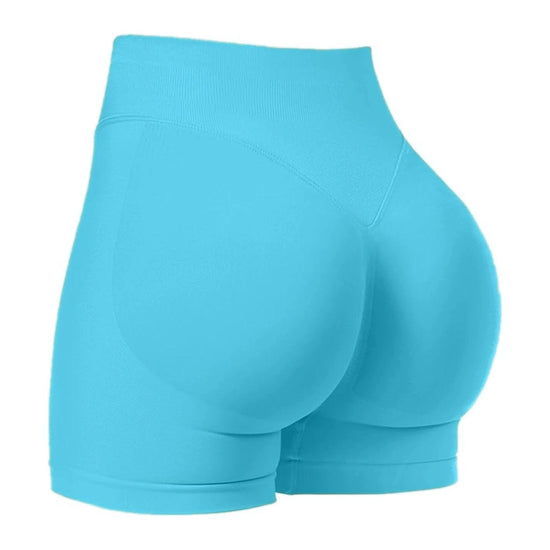 Glacier Blue High-Waisted Yoga Shorts for Women, Butt-Lifting Fitness Running Shorts, Sports Leggings for Workout, Size M