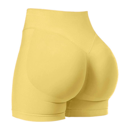 Yellow High-Waisted Yoga Shorts for Women, Butt-Lifting Fitness Running Shorts, Sports Leggings for Workout, Size XL
