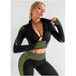 Army Green High Waist Yoga Set for Women - Sports Bra, Long Sleeve Shirt & Leggings 3-Piece Workout Set Size M