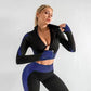 Dark blue High Waist Yoga Set for Women - Sports Bra, Long Sleeve Shirt & Leggings 3-Piece Workout Set Size M