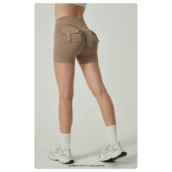 Pink High-Waisted Yoga Shorts with Pockets for Women - Butt-Lifting, Breathable, and Comfortable Activewear S